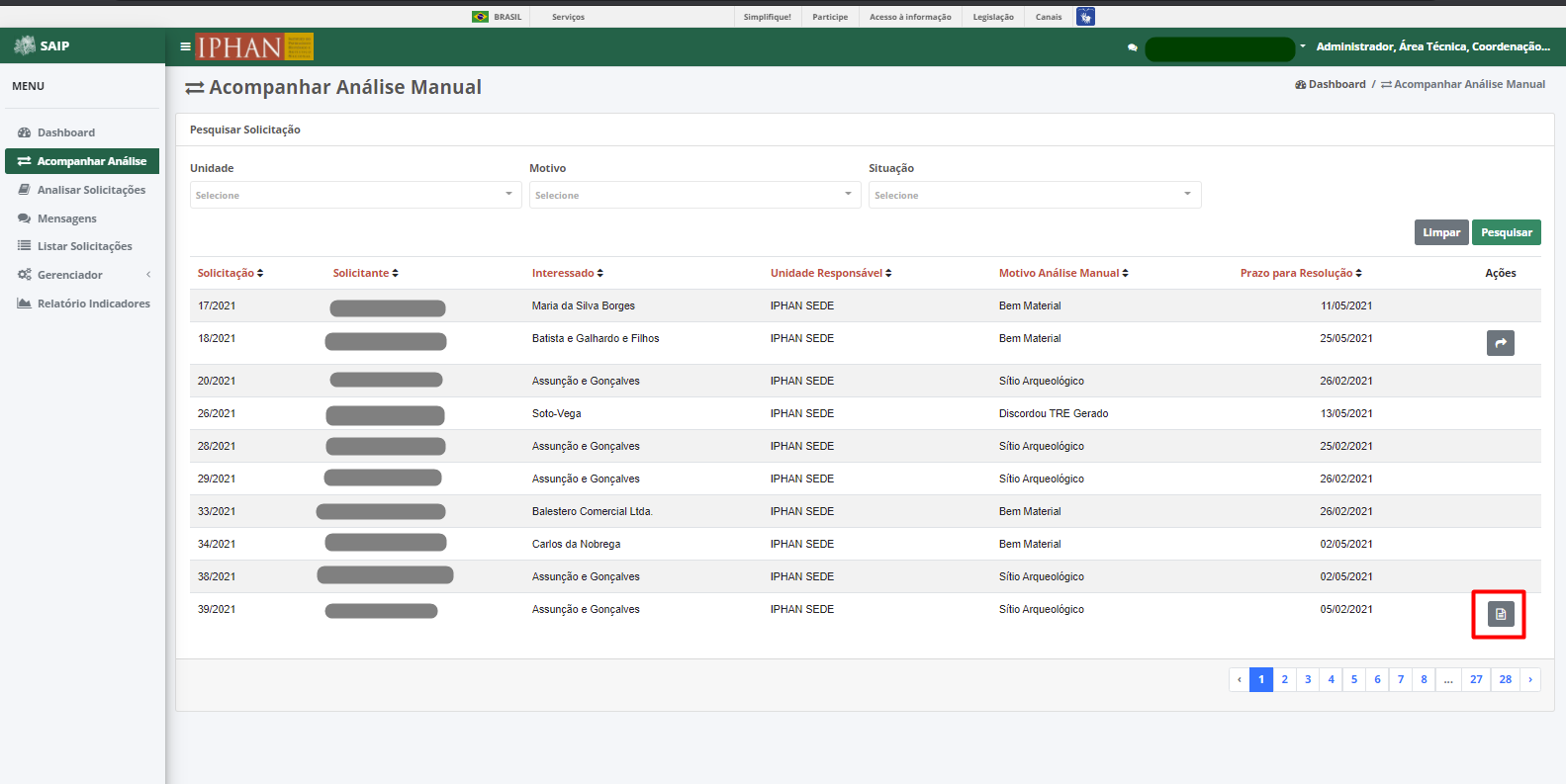 SAIP Interno Consolidar Analise Manual Ação