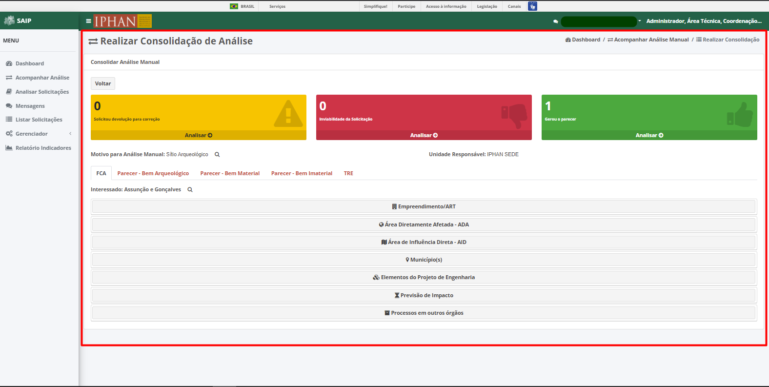 SAIP Interno Consolidar Analise Manual Consolidar Análise