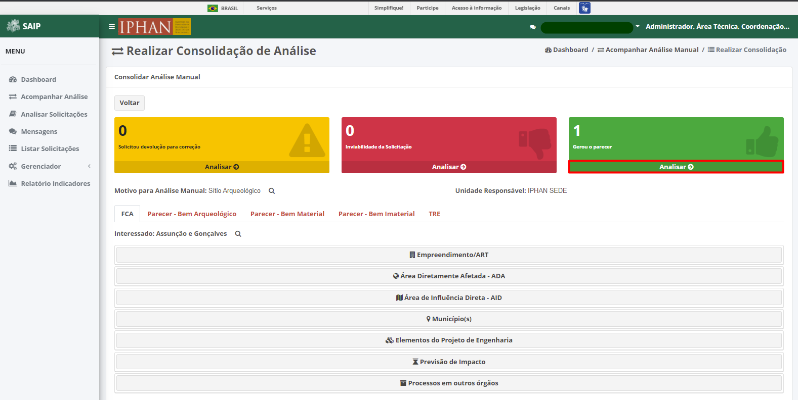 SAIP Interno Consolidar Analise Manual Consolidar Análise