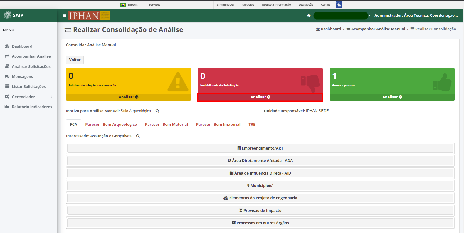 SAIP Interno Consolidar Analise Manual Consolidar Análise