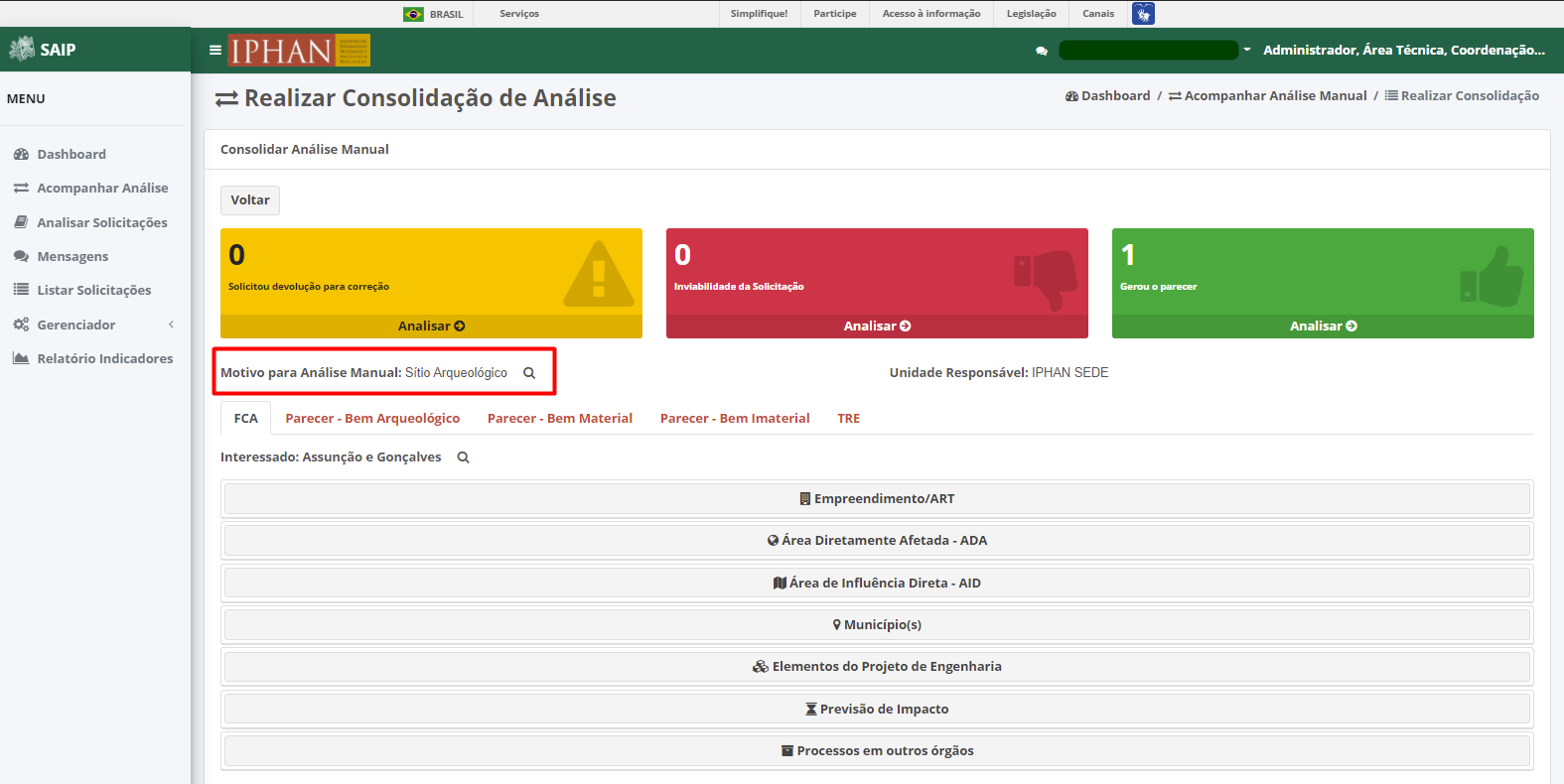 SAIP Interno Consolidar Analise Manual Consolidar Análise