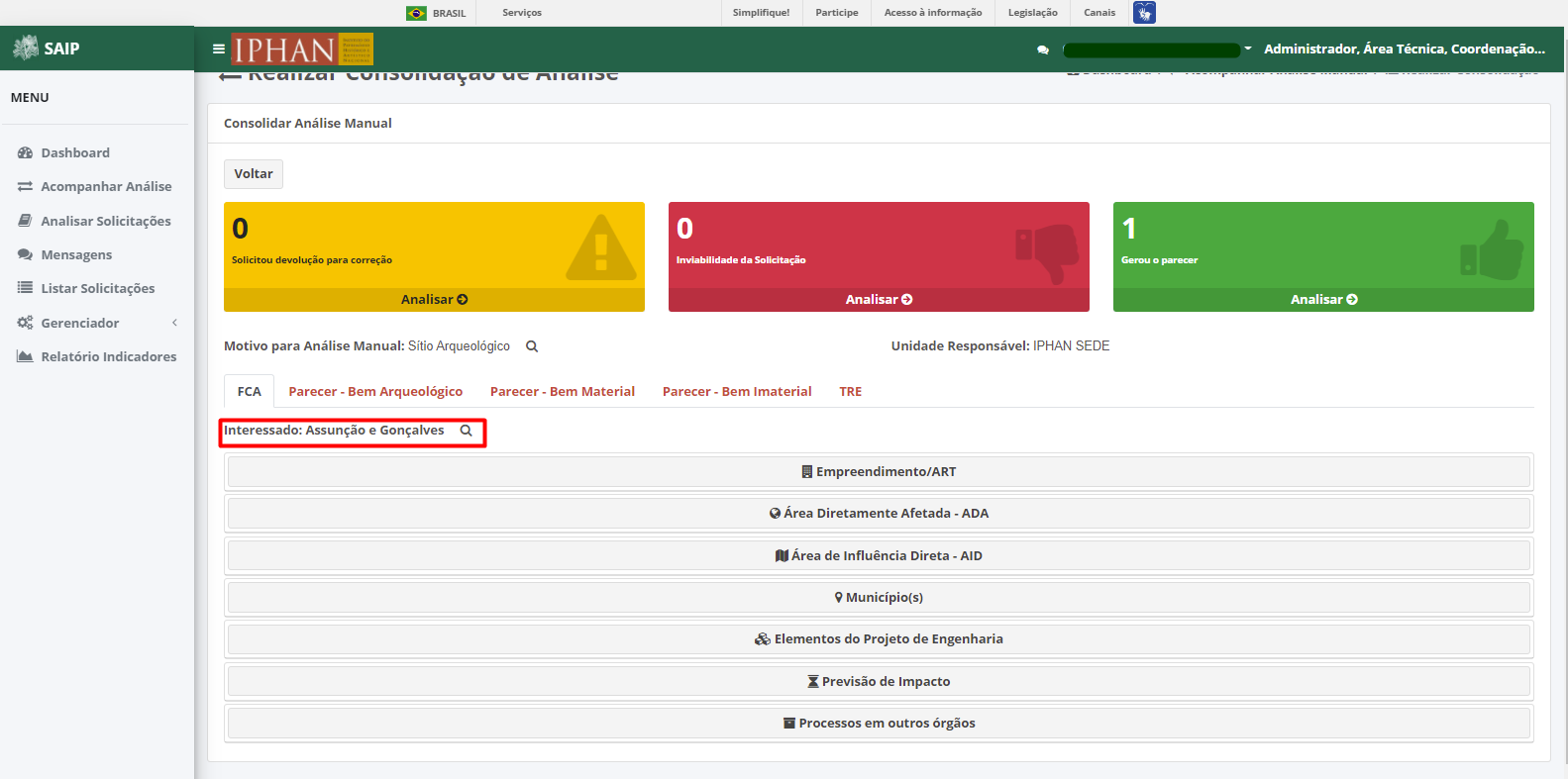 SAIP Interno Consolidar Analise Manual Consolidar Análise