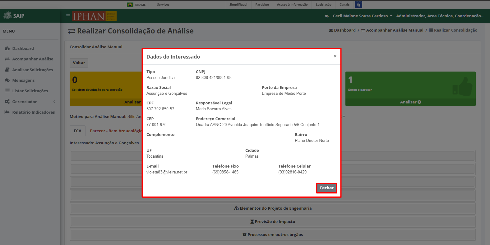 SAIP Interno Consolidar Analise Manual Consolidar Análise