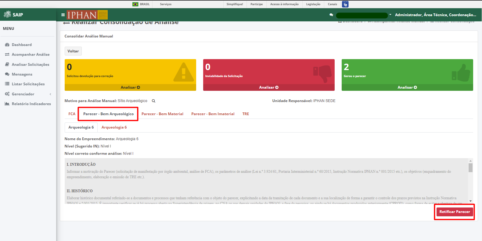 SAIP Interno Consolidar Analise Manual Consolidar Análise