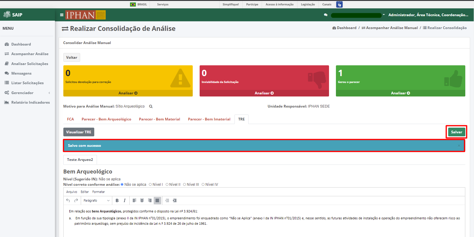 SAIP Interno Consolidar Analise Manual Consolidar Análise