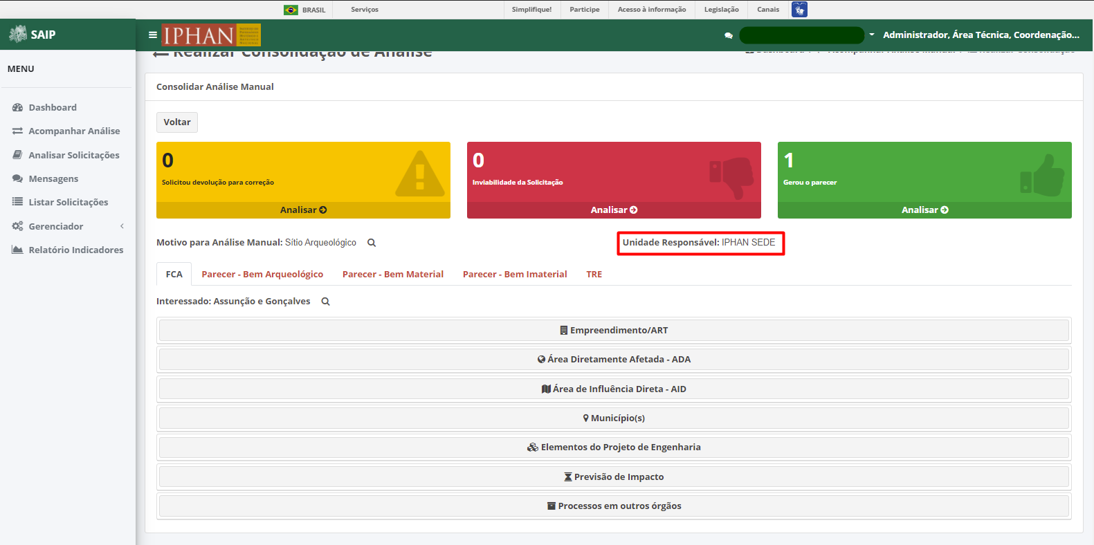 SAIP Interno Consolidar Analise Manual Consolidar Análise