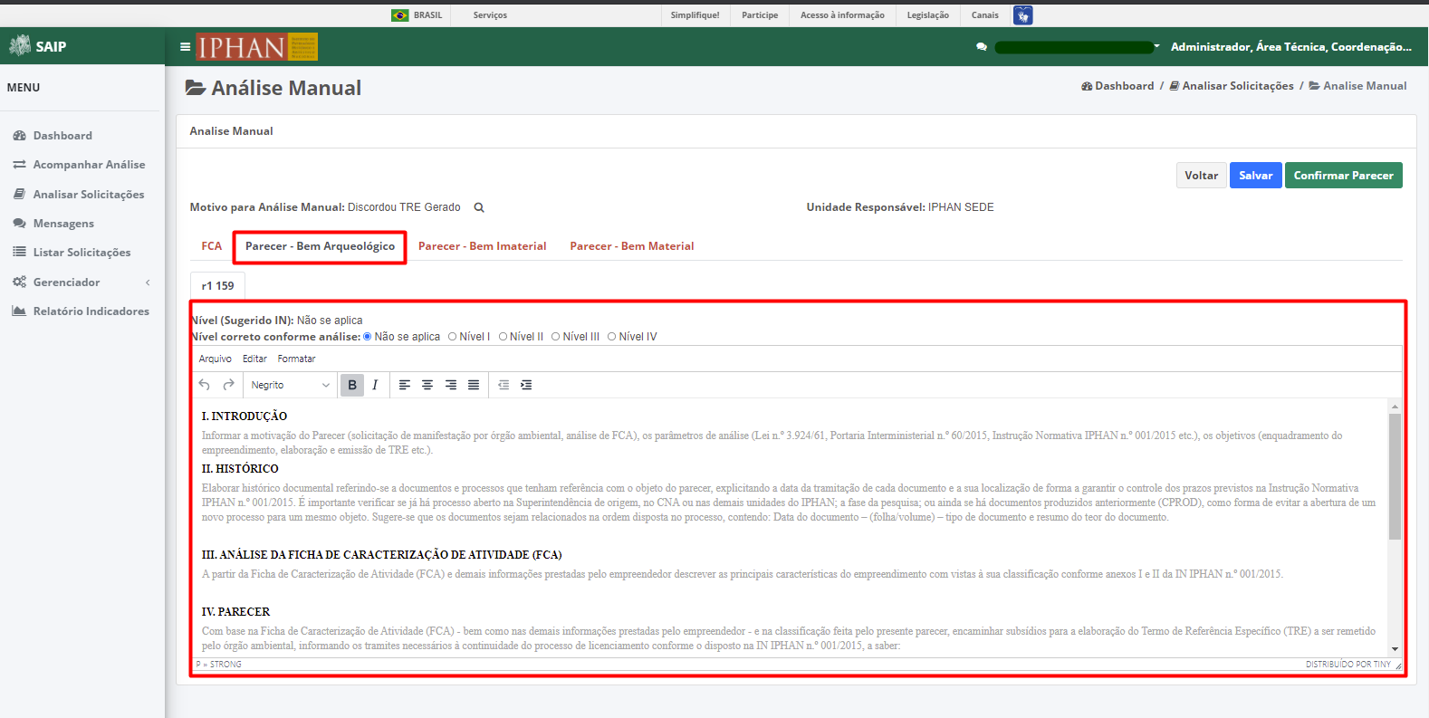 SAIP Interno Acompanhar Análisar Solicitações