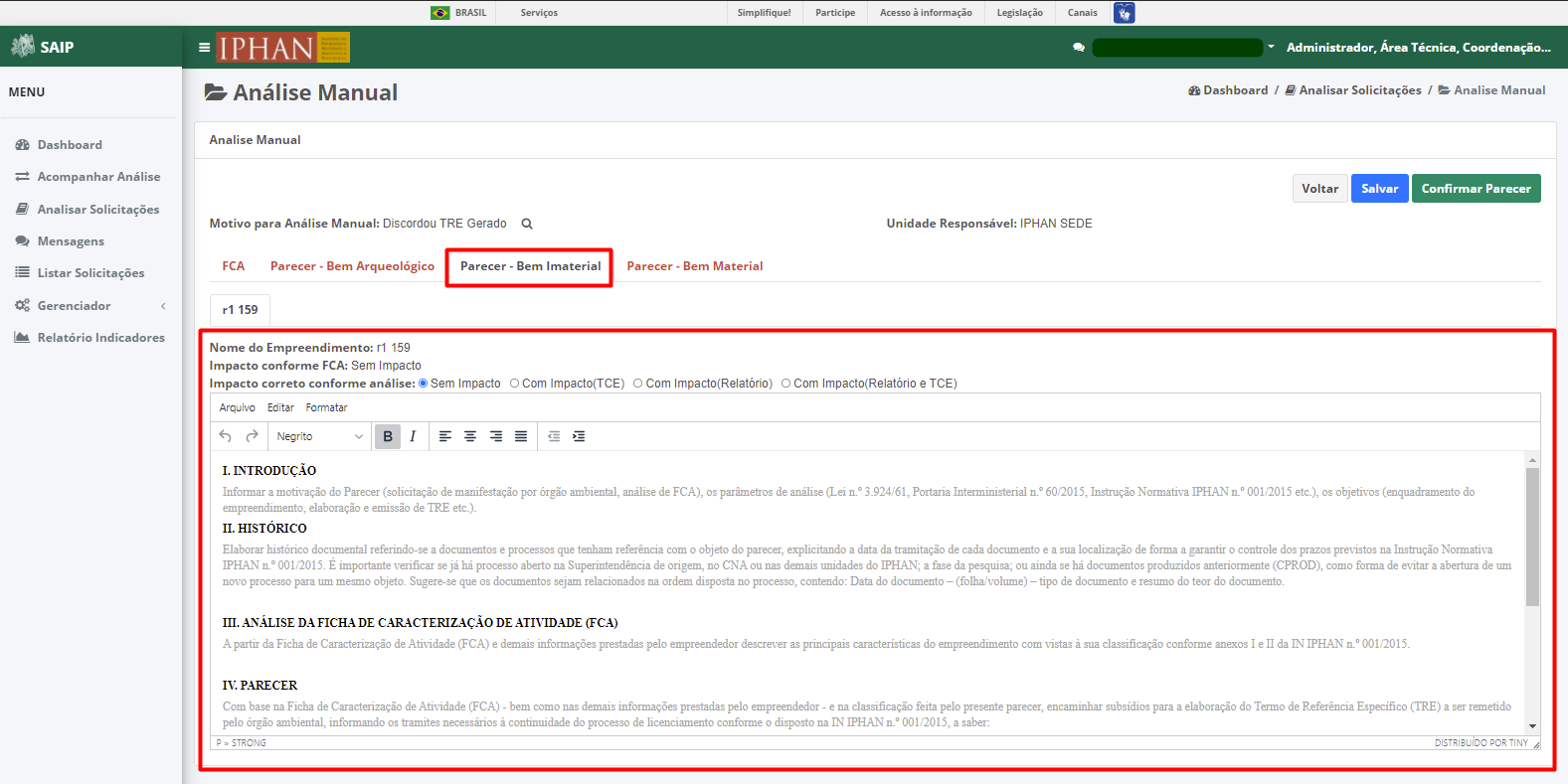 SAIP Interno Acompanhar Análisar Solicitações