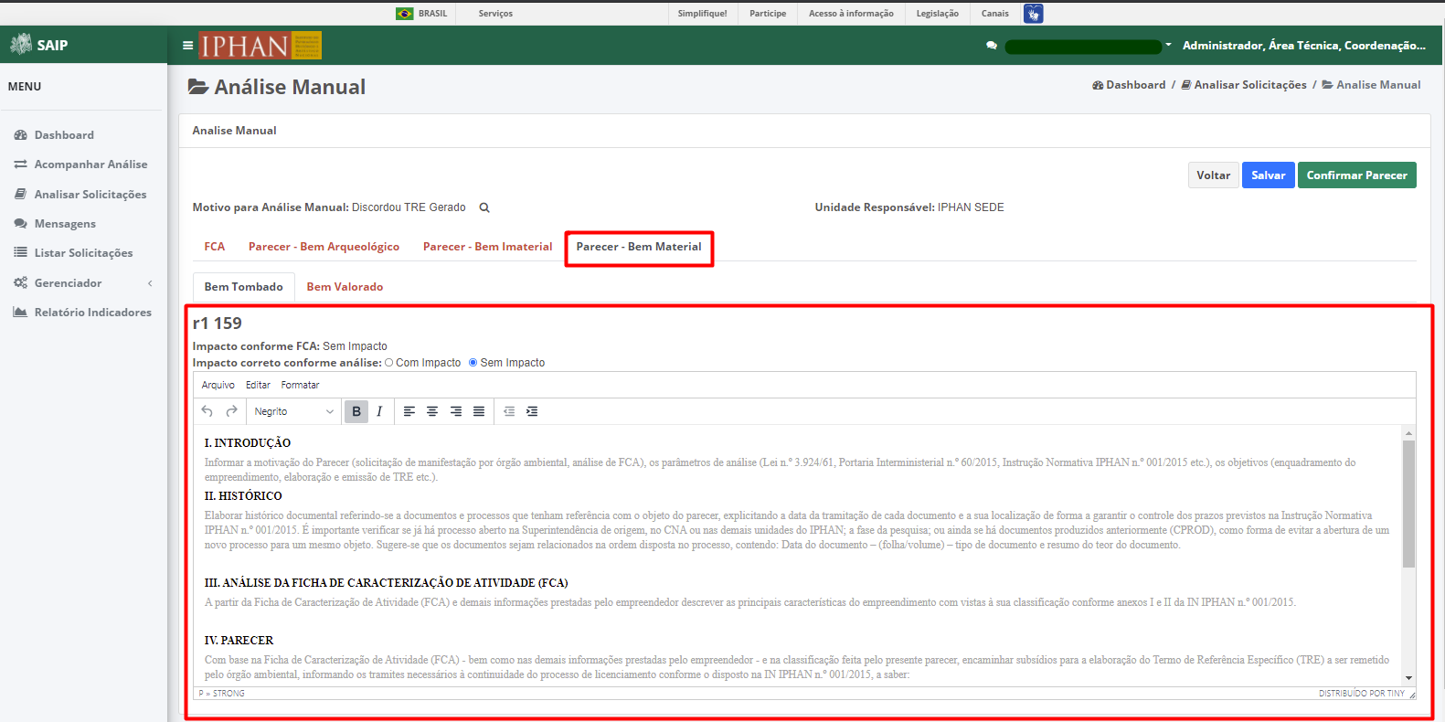 SAIP Interno Acompanhar Análisar Solicitações