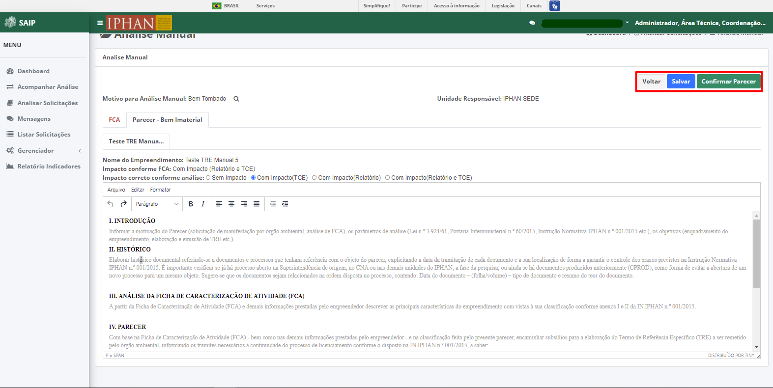 SAIP Interno Acompanhar Análisar Solicitações
