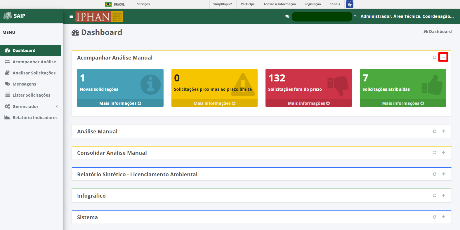 SAIP Interno Dashboard Esconder Dados
