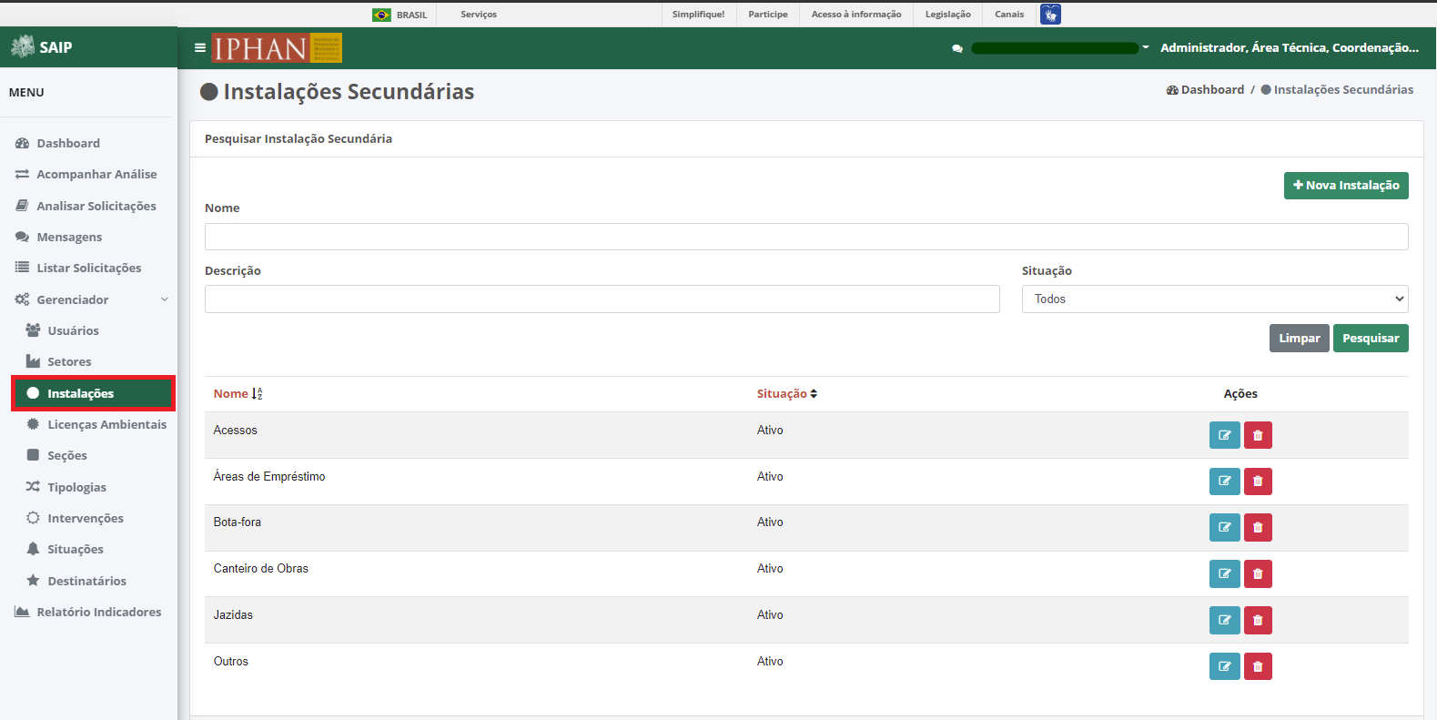 SAIP Interno Gereciador Setores