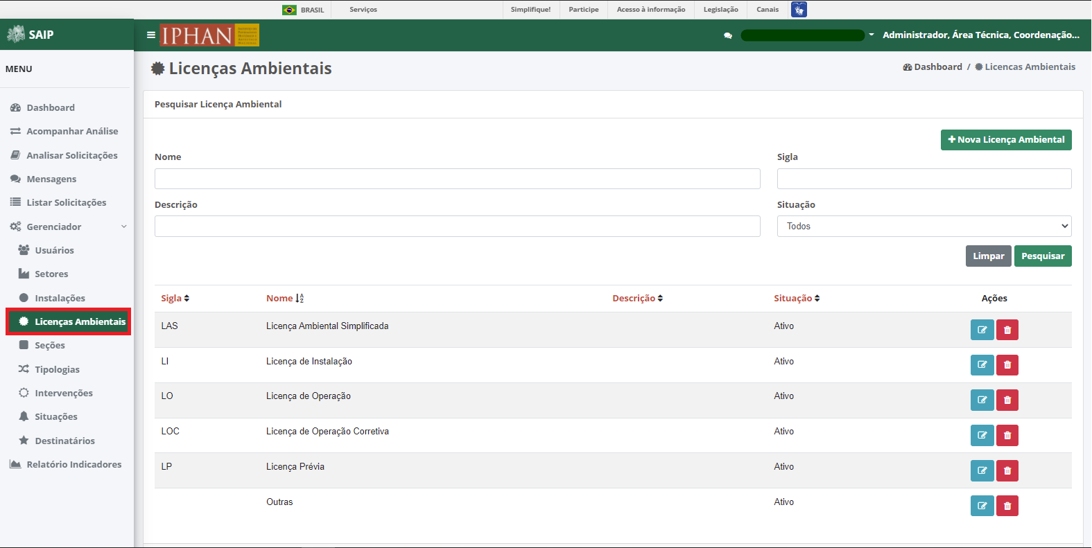 SAIP Interno Gereciador Licencas